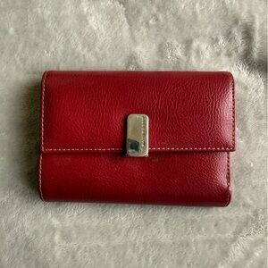 Liz Claiborne Red Leather Compact Wallet with Silver Clasp